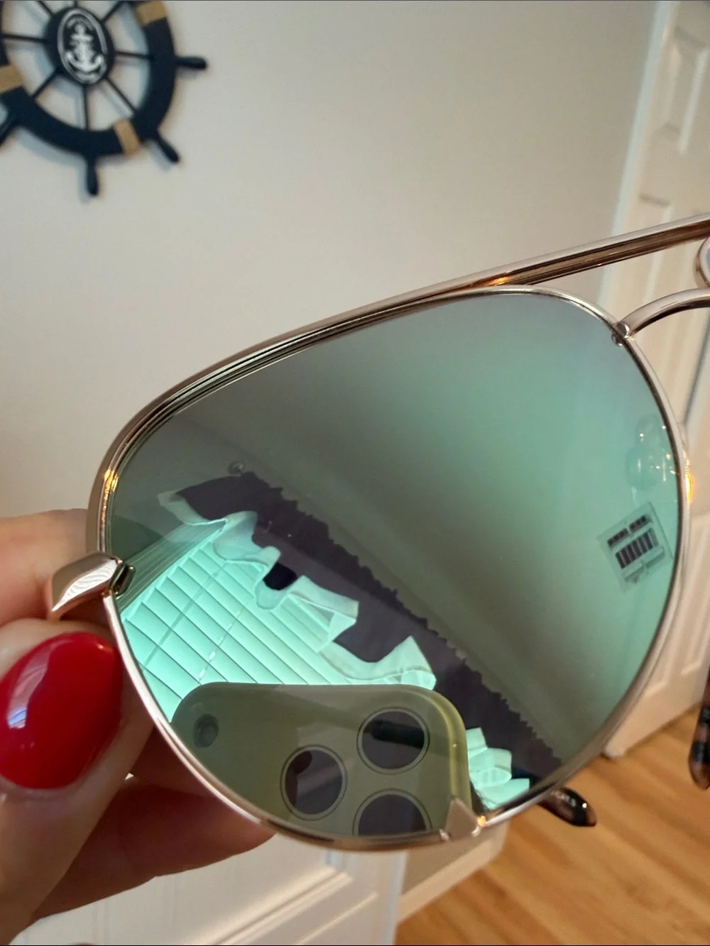 Quay Australia Aviator Sunglasses with Green Mirrored Lenses and Gold Frame